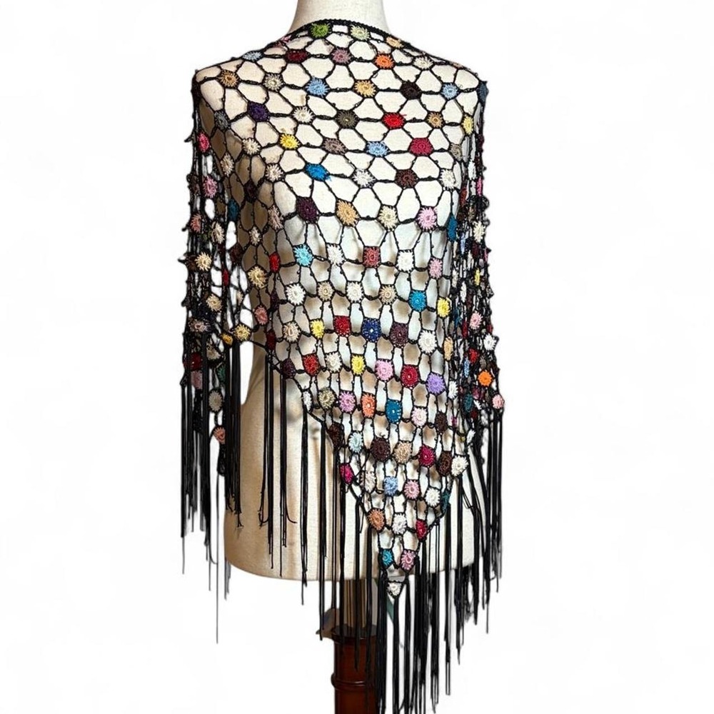 Vintage Crochet Beaded Fringe Shawl